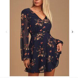 Lulus - Floral Navy Skater Dress - Like New
